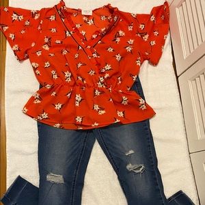 Sienna Sky Red flowered blouse-Size M